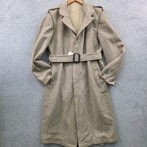 NWT 80s VINTAGE Heritage Deadstock Belted Trench Overcoat Wool Blend Mens 40 Tan
